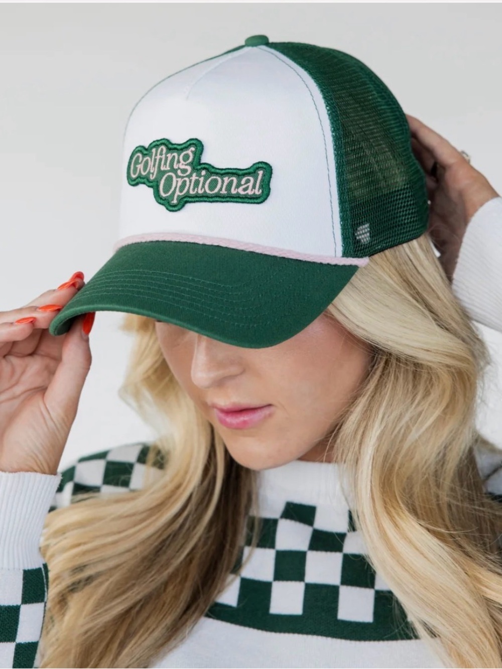 Golfing Optional Green & White Trucker Hat